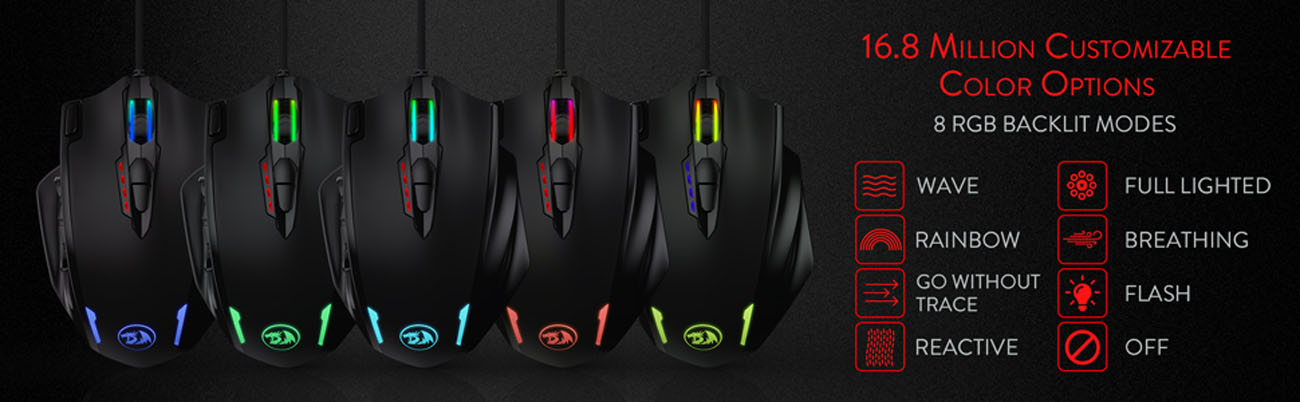 redragon m908 impact wired laser gaming mouse with rgb lighting